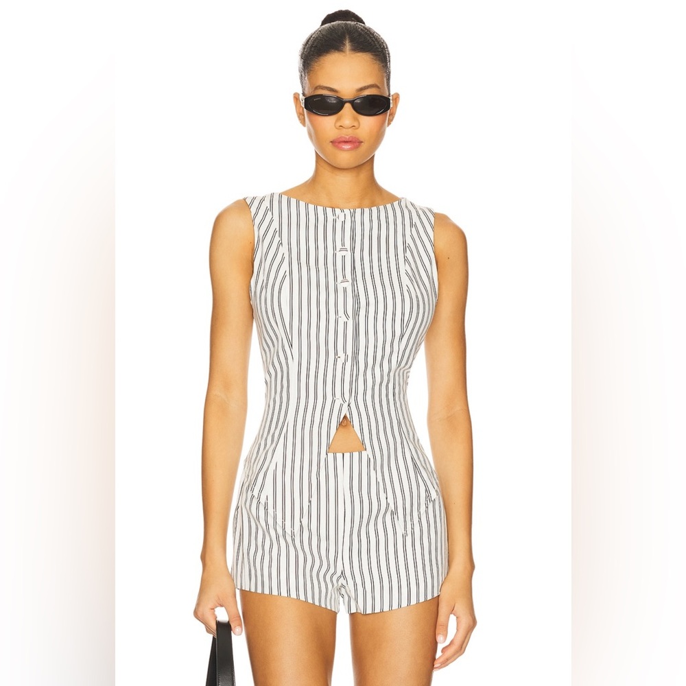All The Ways White & Black Pinstripe Button Front Top Size M NWT